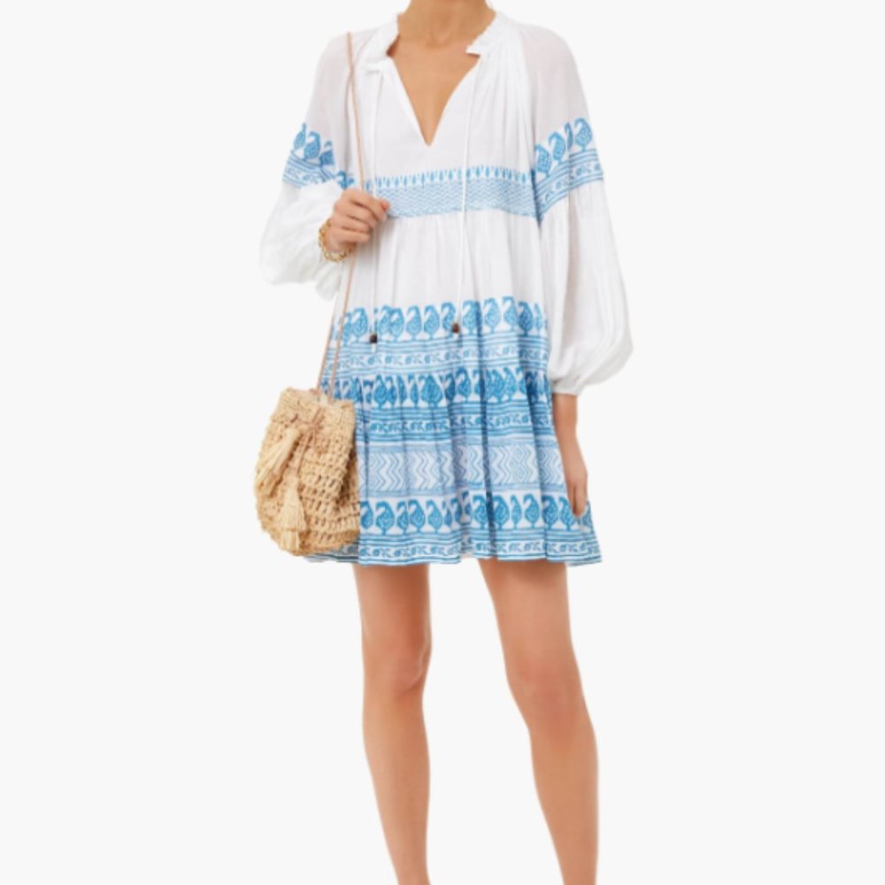 Santorini Blue Balloon Sleeve Short Dress by OLIPHANT (XS)